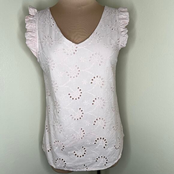 Valentina Naldi Top Womens Size Small Cotton Pink Embroidered Eyelet Flutter New - Picture 1 of 10